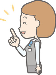 Illustration that a woman clerk wearing a uniform is pointing at the side
