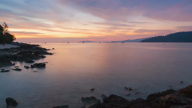 Sunset over the sea. Timelapse. Sunrise beach on Koh Lipe island, Thailand