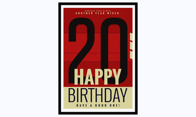 Happy Birthday 20 Year Card / Poster (Vector Illustration)