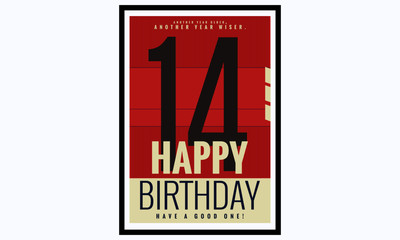 Happy Birthday 14 Year Card / Poster (Vector Illustration)