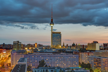 Downtown Berlin with the famous Television Tower at dusk - obrazy, fototapety, plakaty