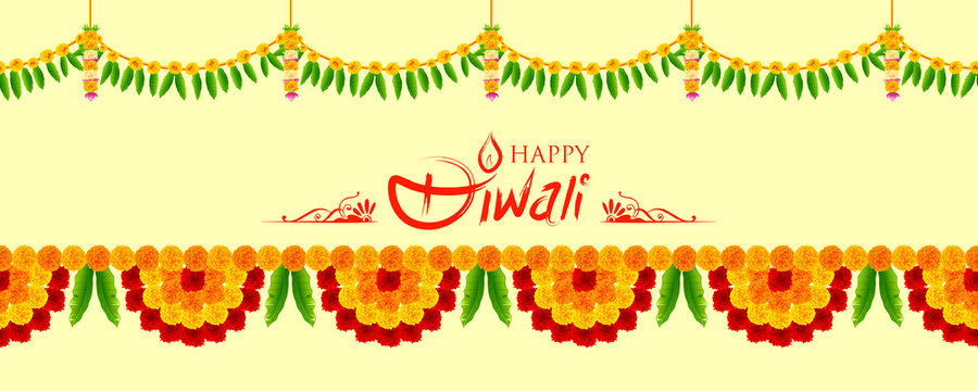 Flower garland decoration toran for Happy Diwali Holiday background