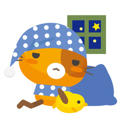 ネコとーく。三毛猫+パジャマ