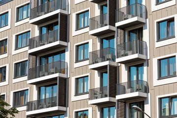 Detail of a modern apartment building with lots of balconies