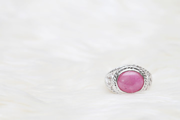 pink stone on silver ring