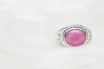 pink stone on silver ring