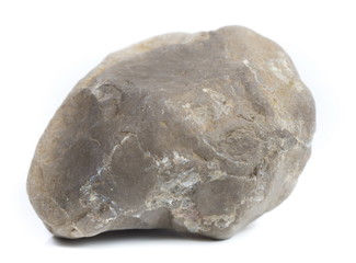 Single natural stone on white background, close-up