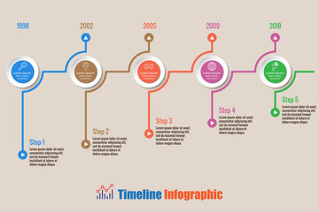 Business road map timeline infographic with 5 steps circle designed for background elements diagram planning process web pages workflow digital technology data presentation chart. Vector illustration
