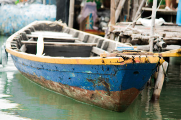Fototapeta na wymiar Small boats moored at the dock at Chantaburi Thailand