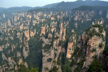 Fototapeta na wymiar Lookout view while hiking around Wulingyuan Scenic Area. What a spectacular view!