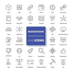 Line icons set. Blockchain 