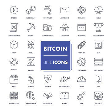 Line icons set. Bitcoin