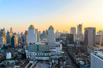 Bangkok metropolis sunset scene cityscape in Thailand