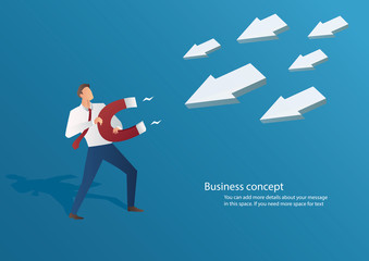 business concept businessman attracting arrow icon with a large magnet vector illustration 