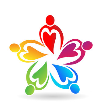 Heart people teamwork, working together, icon vector