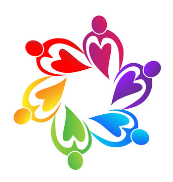 Heart people teamwork, working together, icon vector