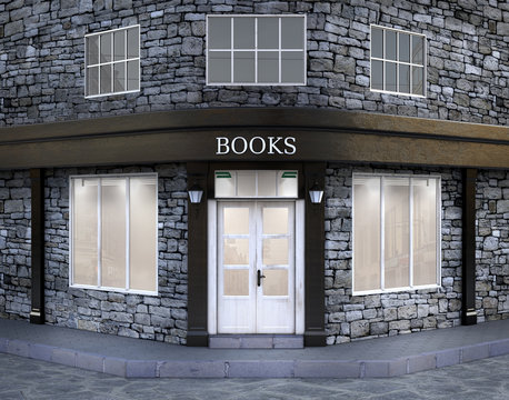 Empty books store exterior, 3d illustration