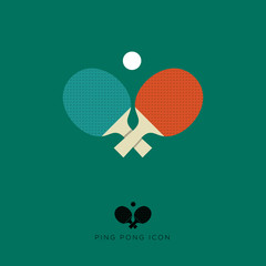 Table tennis flat icon. Ping Pong Icon. Two rackets and a ball on a blue background.