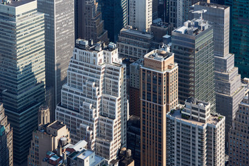 New York City Manhattan skyscrapers aerial view in the morning sunlight