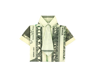 Isolated money dollar origami shirt with tie for business project