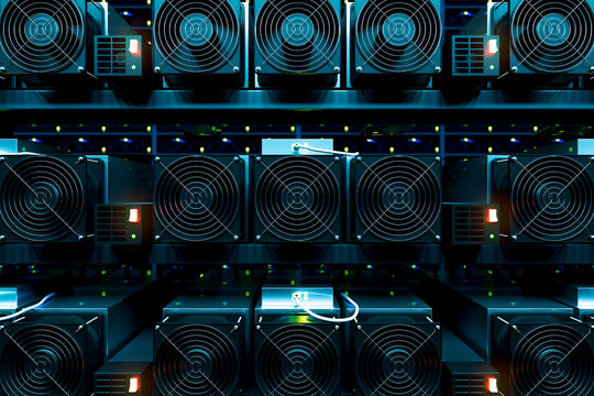 design element. 3D illustration. rendering. dark bitcoin cryptocurrency mining farm 3d background color image