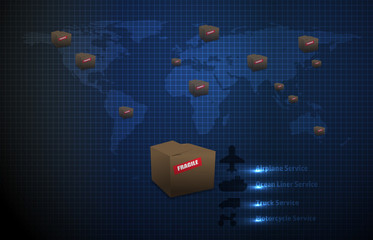 vector world map losigtic concept with brown box logo icon