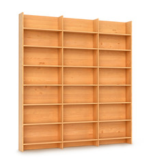 Empty bookshelf on the white background. 3d illustration