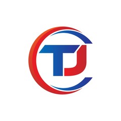 tj logo vector modern initial swoosh circle blue and red