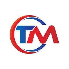 tm logo vector modern initial swoosh circle blue and red