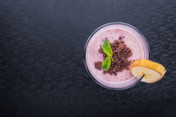 Glass of blueberry smoothie