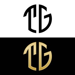 tg initial logo circle shape vector black and gold