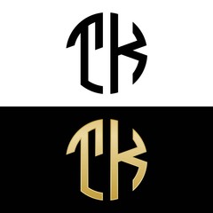 tk initial logo circle shape vector black and gold
