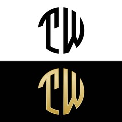 tw initial logo circle shape vector black and gold