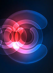 Round glowing elements on dark space, abstract background