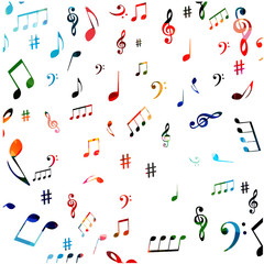 Music symbols seamless background design. Isolated colorful music notes pattern vector illustration