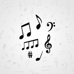 Black and white music notes. Music elements for card, poster, invitation. Music background design vector illustration