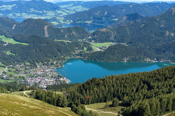 View from Zwölferhorn Mountain down to St Gilgen