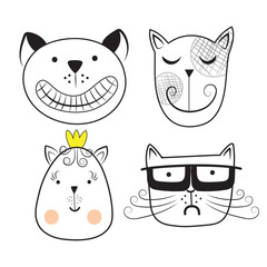 Cats, set of cute doodle.
