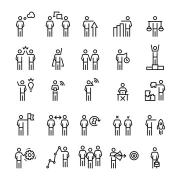 Business people, management,strategy icon set in line style.