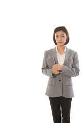 Portrait of asian businesswoman touching digital tablet and looking at it. This picture for working woman concept.