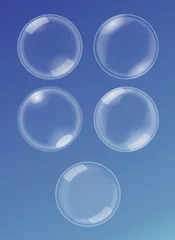Fotobehang Witte zeepbellen op een blauwe achtergrond © JoveImages