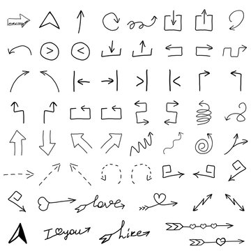 Arrow icon set in hand drawn style.