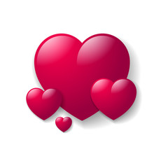 Happy Valentine's Day card.  Red hearts on a white background.