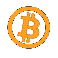 Bitcoin gold coin of crypto currency isolated on white background. Block sticker for bitocones for web pages or printing. Logo bitcoins .