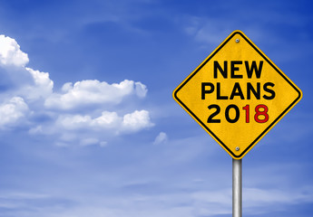 Naklejka premium New Plans for 2018 - road sign concept