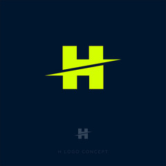 Fototapeta premium H letter. H monogram. Flat yellow letter on a dark background.