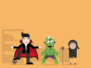 dracula monster and witch cartoon character