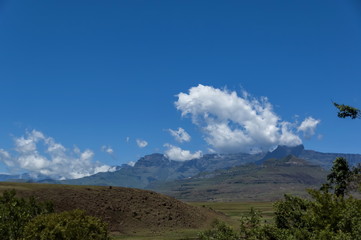 Part of Amphitheatre with clouds in Drakensberg mountain, South Africa