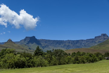 Amphitheatre with clouds in Drakensberg mountain, South Africa