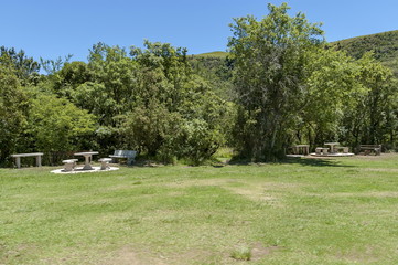 Fototapeta na wymiar Rest corner in administration of Royal Natal Park in Drakensberg, South Africa